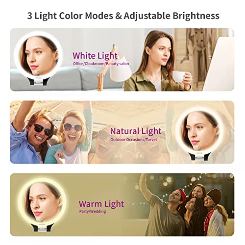 Kostlich MYIAMO Makeup Mirror with Lights, Double Sided Lighted Magnifying Mirror 10X/ 1X with 3 Color Lighting Modes, Tabletop Mirror with Adjus