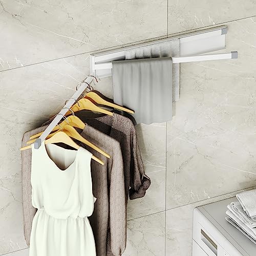 CHAHUANV Wall Mounted Towel Holder Rack,Towel Bar Swivel with 3-Arm,Space Saving Clothing Rack for Laundry,White