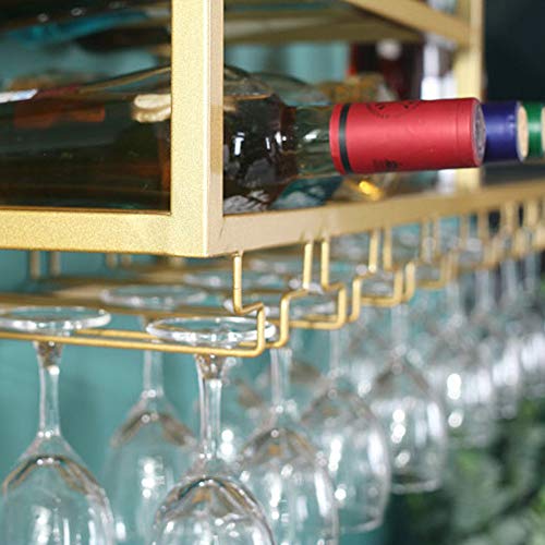 HUANGXING - Industrial Wine Racks Wall Mounted with 5 Stem Glass Holder,23.6in Metal Hanging Wine Holder Wine Accessories,2 Tiers Wall Mount Bott