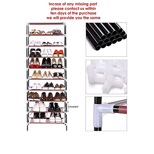 St@llion 10 Tiers Portable Shoe Storage Rack | Shoe Cabinet Organizer Shoe Rack Stand with Dustproof Cover Hold 30 Pairs of Shoes- 153 x 58 x 29