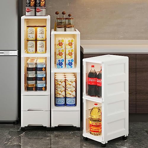 CIADAZ 3/4 Tier Rolling Storage Cart with Clear Drawers, Bathroom Floor Cabinet, Tall Bathroom Storage Cabinet Organizer Narrow Dresser Storage T