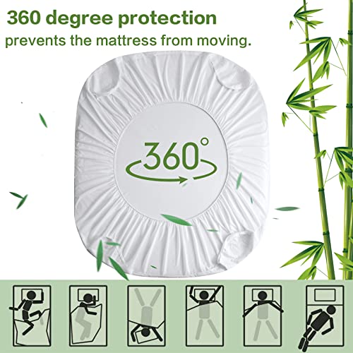 MERITLIFE Premium 100% Waterproof Queen Size Mattress Protector Cooling Mattress Pad Cover Bamboo Fabric Dorm School Soft Breathable Fitted 8"-21