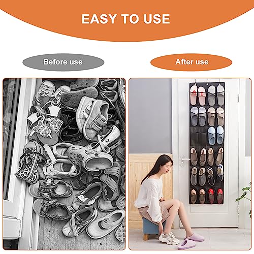 Over the Door Shoe Storage Organiser,Hanging Shoe Storage Shoe Rack Holder with 24 Large Mesh Pockets and 3 Metal Hook,Wardrobe Storage Rack,Shoe
