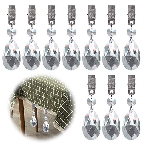Glarks Tablecloth Weights Set, 10Pcs Metal Clip AB Crystal Glass Teardrop Prisms Pendant Tablecloth Weights for Picnic Tables Tablecloth Weights