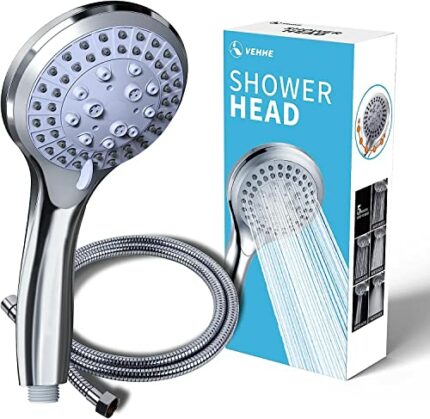 VEHHE Shower Head Powerful Flow with 1.5m Chrome Hose Pressure Boosting Shower Head Spray with 5 Modes Water Saving Bathing for Adults Children P