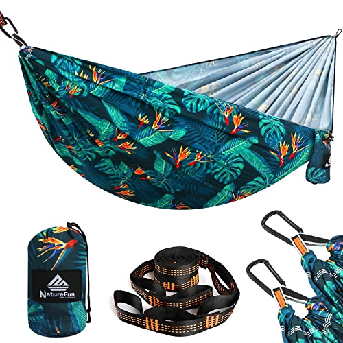 NATUREFUN Ultra-Light Travel Camping Hammock | 300kg Load Capacity,(300 x 200 cm) Breathable,Quick-drying Parachute Nylon | 2 x Premium Carabiner