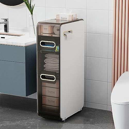 OPSREY Bathroom Floor Storage Cabinet With Transparent Drawers narrow Slender And Tall Movable Towel Storage Rack Side Independent Rolling Device