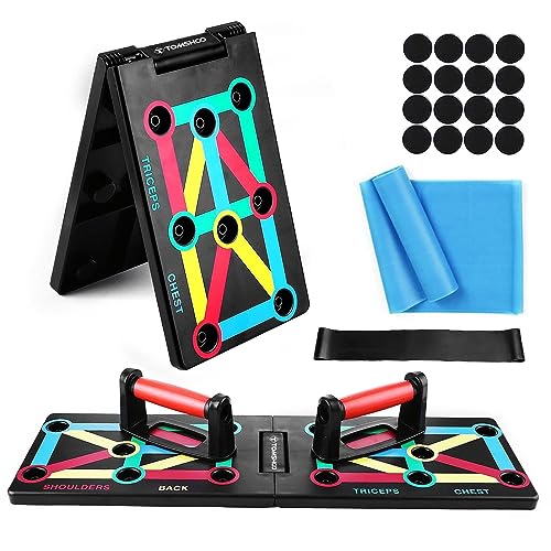 TOMSHOO Push Up Board, 12 in 1 Press Up Board Foldable Portable with Push Up Handle and Anti-slip Stickers, Multifunctional Muscle Board Workout