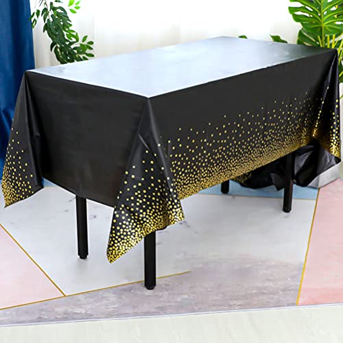 FUYOAL Black and Gold Party Tablecloth, 54x108 Inch Black Dot Tablecloths Gold Dot Confetti Table Cloth Black Table Cloth Party Rectangular Table
