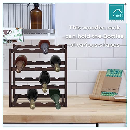 Knight 4 Tier Stylish Wooden Wine Rack Holder, Free Standing Wine Bottles Display Unit, can fit up to 16 bottles of Wine, Perfect for Home Decor
