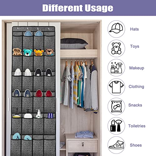 Newthinking Hanging Shoe Storage, Door Hanging Shoe Rack with 24 Large Pockets and 4 Hooks, Hanging Shoe Rack Holder Organiser for Back of Door (