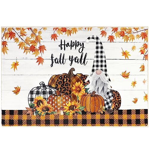 Cekene Fall Pumpkin Doormat Indoor Entrance 2x3 Rug Non Slip Small Area Rug Washable Gnome Entryway Rug Soft Floor Mats for Doorway Bathroom Bedr