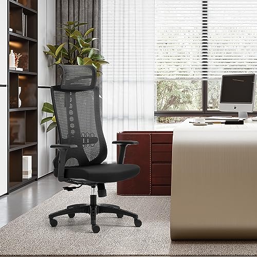 Office Chair with Armrest-Egonomic Highback Office Chair-Meshback Heavy Duty Desk Chair with 3D Adjustable Lumbar Support & Armrest 135° Rocking