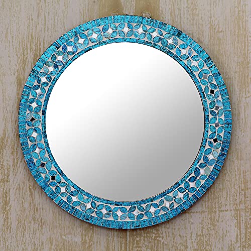 NOVICA Turquoise Blossom' Glass Mosaic Wall Mirror