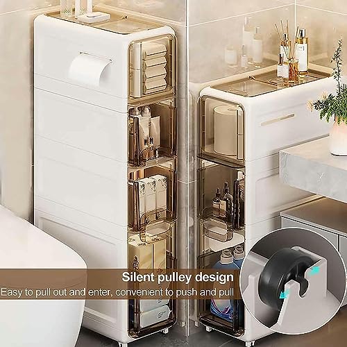 OPSREY 2/3/4-Drawer Mobile Storage Cabinet, Small Bathroom Storage Cabinet for Small Spaces, Over The Slim Toilet Paper Storage Cabinet for Skinn
