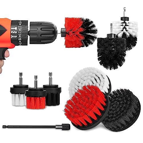 Brush Attachment Drill Set 5 Pieces Drill Brushes Attachment Cleaning Brush Rim Brush Scrubber Cleaning Brush Kit for Rims, Bathtub, Tiles, Kitch