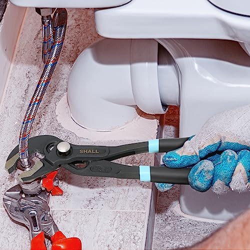 SHALL 3-Piece Groove Joint Pliers Set (12, 9-1/2, 7 Inch), Push-Lock Water Pump Pliers in Cr-v Steel, Fast Adjustable Tongue and Groove Pliers wi
