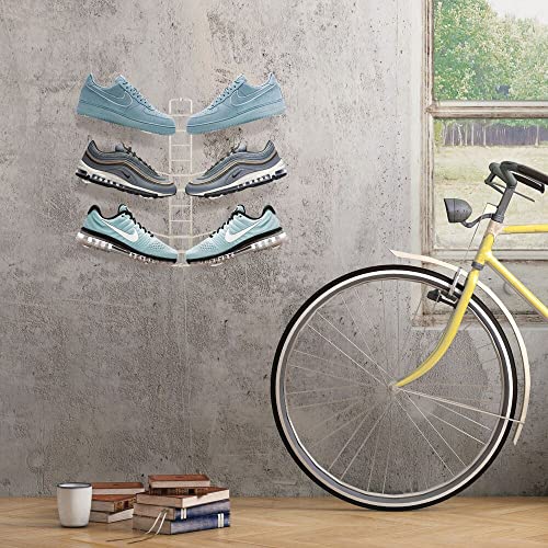 mDesign Shoe Rack – Adjustable Shoe Storage for 3 Pairs of Trainers, Sports Shoes and More – Space-Saving Wall-Mounted Shoe Rack – Matte Satin