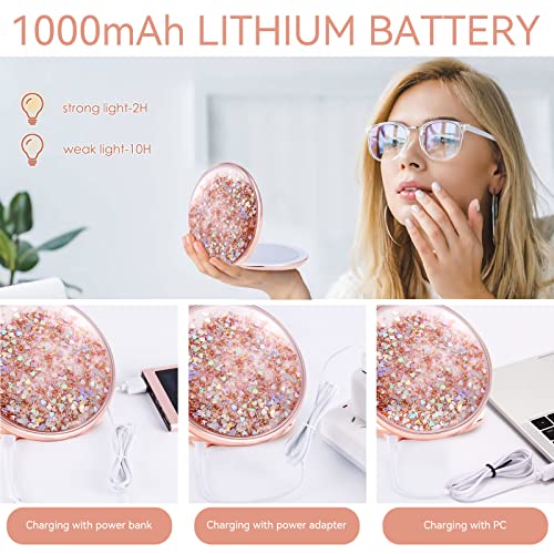 MIYADIVA Compact Mirror with Lights,1x/25x Magnification Travel Makeup Mirror,Handheld Magnifying Mirror,Vanity Mirror with Lights,Gift for Your