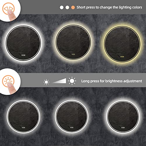LUVODI LED Bathroom Mirror Round: 600mm Illuminated Dimmable Backlit Lighted Wall Circle Vanity Mirror with Anti Fog + Smart Touch Button Makeup