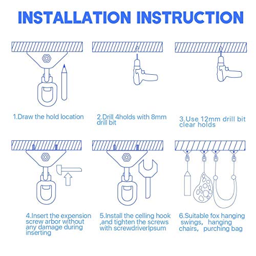 HOUSON 2PCS Heavy Duty Swing Hangers 360°Rotate Hooks for Hanging 304 Stainless Steel Swivel Hammock Hooks Swing Hook for Ceiling Wooden Porch, G