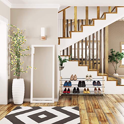 Relaxdays Extendible Shoe Rack, Open Storage Stand with 2 Tiers Wood & Iron, Up to 118 cm, Natural, iron, wood, Pack of 1
