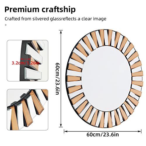 Hallway Art Wall Mirror Decorative: Round Golden and Silver Hung Mirrors 60cm Elegant Artistic Look 5mm Premium Glass 3D Stereoscopic Irregular B