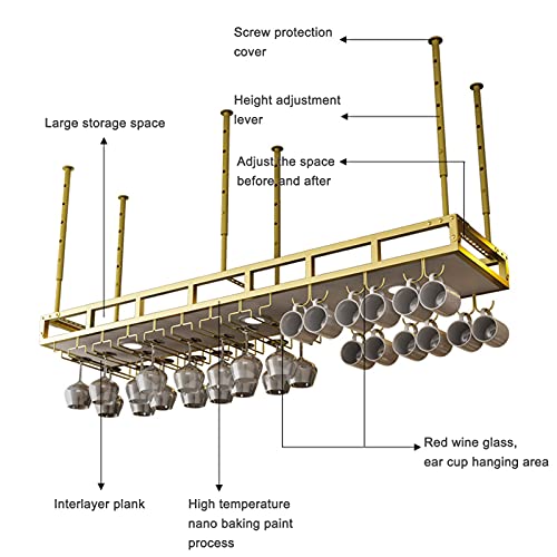 KEppd Wine Rack Wall Mounted - Wine Shelf Wine Racks Adjustable Height Ceiling Mounted Hanging Wine Bottle Holder Metal Iron Wine Glass Rack for