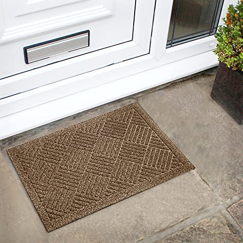 JVL Dirt Defender Scraper Door Mat 40 x 60 cm, Squares, Beige