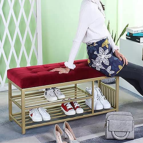 Luxurious Entryway Bench Shoe Rack Bench,Comfy Shoe Bench Velvet Upholstered Bench Seat,Modern Entry,Blue,60X35X45Cm(24X14X18Inch)