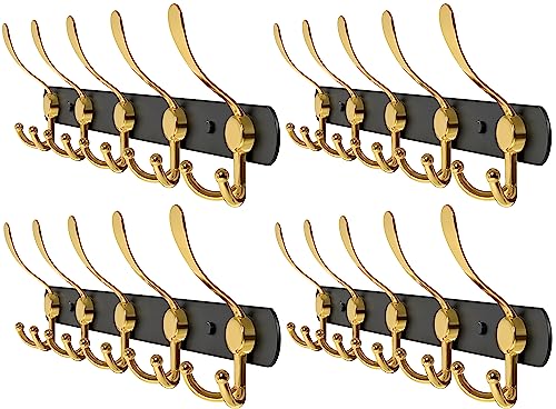 SAYONEYES Gold Coat Rack Wall Mount with 5 Tri Hooks for Hanging – 16 Inch Heavy Duty Stainless Steel Rustic Coat Rack Wall Mount – Hat Rack, Han