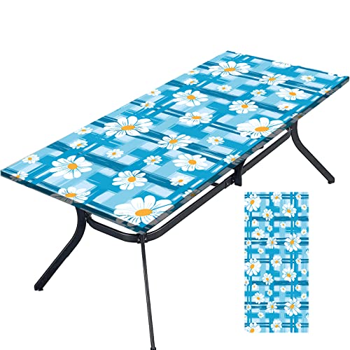 Tablecloth for Folding Table, boho Picnic Table Cover, Waterproof Fitted Table Covers for 6 Foot Tables, Elastic Rim Plastic Table Cover for Picn