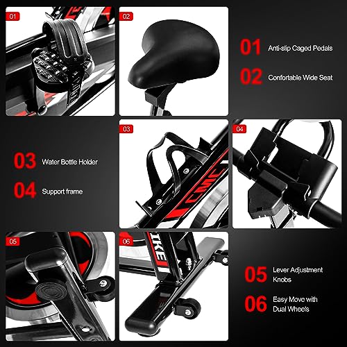Spin Bike, Brake Pad Stationary Bike for Home, Indoor Cycling Bike with Heavy Flywheel, Comfortable Seat Cushion,Exercise Bike