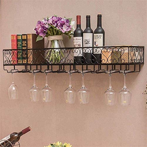 SUCHETA Hanging Wine Rack with Glass Holder and Shelf, Wine lovers Bar furniture& Wine Rack Wall Shelf Metal Iron Ceiling Rack Storage Wine Racks