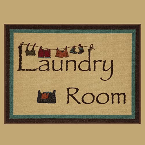 Ottomanson Laundry Collection Checkered Border Rubberback Mat, 67 cm x 90 cm, Black