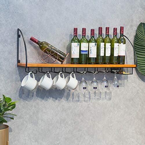 Wall Storage Organizer Shelf Wine Rack, Wine Bottle Wall Hanging Wine Bottle Holder Metal and Wood Wine Glass Goblet Rack Cup Holder for Bar Rest