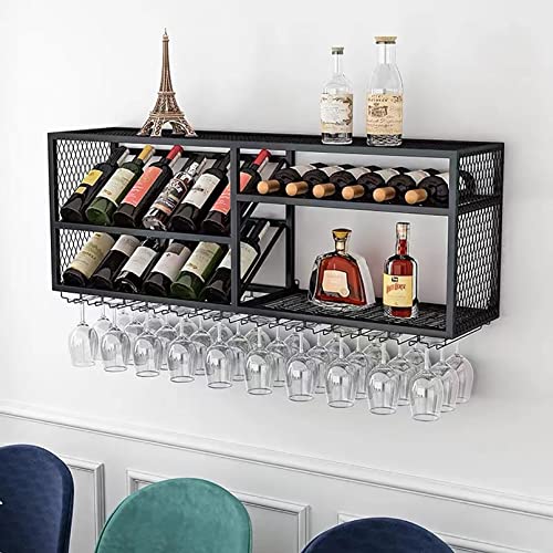 Wine Rack Wall Mounted, Metal Hanging Wine Holder, Glass Rack Iron Display Stand Wine Holder With Shelves, Wall Wine Rack Bottles, Modern Metal W