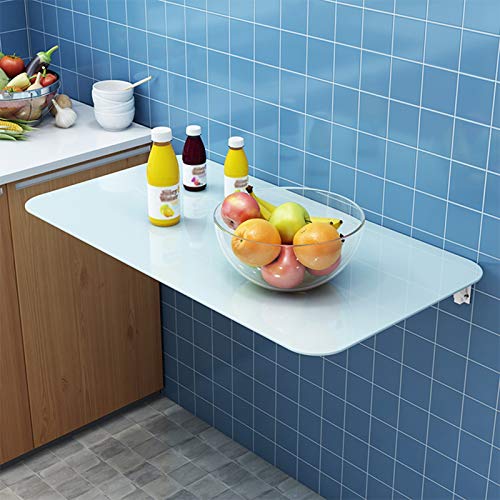 OUYOXI Tempered Glass Folding Shelf Multifunction Small Apartment Wall Mounted Fold Down Table for Study Computer Kitchen Dining Table (Color : W
