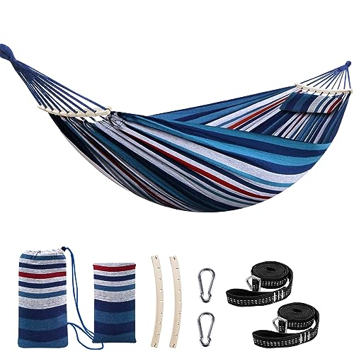 Chihee Cotton Hammock Large Soft Breathable Camping Hammock Holds Up to 660lbs Portable Tree Hammock with Detachable Spreader Bar Pillow 2 Strong