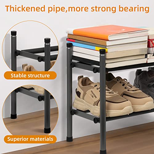 MULISOFT 2-Tier Expandable Shoe Rack, Stackable and adjustable Shoe Shelf Storage Organizer Heavy Duty Metal Free Standing Shoe Rack for Closet E