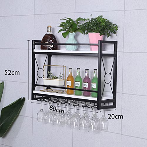 EMISOO Wine Rack Wall Mounted, Wine Bottle Stemware Glass Rack Wall Mounted, Metal Hanging Wine Holder, Home Decor Wall Shelf, Black/White/Gold