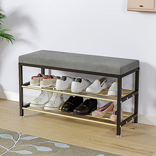 shoe storage bench ottoman Storage Benches Entryway Shoe Bench With storage,2 Tier Metal Shoe Rack With Faux Leather Seat,Upholstered Shoe storag