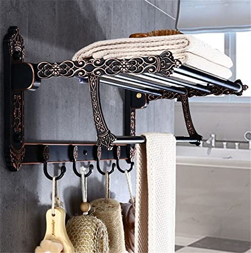 HIGOH Towel Racks, Bathroom Towel Rack Wall Mounted Towel Holder,Bath Hardware Aluminum Carved Foldable Towel Rack,Towel Bar,Bath Shelf Towe Hold