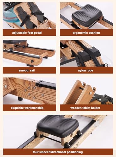 Water Rowing Machine For Home Use Foldable Rower Machine With LCD Monitor, Tablet Holder Cardio Equipment 330lbs Weight Capacity (Color : Beech w