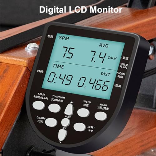 HAWEWE Rowing Machine For Home Use Water Resistance Oak Wood Folding Rower Machine With LCD Monitor Cardio Equipment 264lbs Weight Capacity