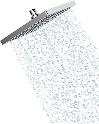 Hibbent Rain Shower Head 8 Inch, Stainless Steel Cover Rain Shower Head, Square Built-in Shower Heads, Mirror-Like Appearance, Swivelling Beam An
