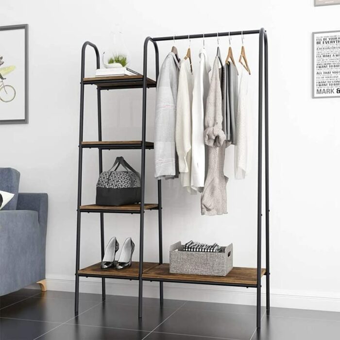 WALNUT Floor-standing Coat Rack Home Bedroom Iron Hanger Clothing Store Bag Shoes Display Clothes Rack