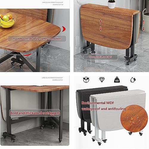 Kitchen Folding Dining Table, Extendable Butterfly Table, Space Saving Wood Rectangular Drop Leaf Table, Versatile Dinner Table with 6 Wheels, fo