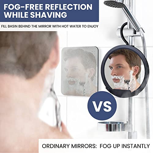 Round Hanging Fogless Shower Mirror for Shaving with Real Glass Surface and Adjustable Swivel Hook - Simply Fill Back Chamber/Reservoir with Hot