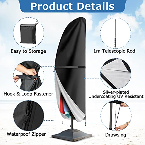 GARPROVM Parasol Cover Waterproof 2 to 4m, 420D Oxford Fabric, Heavy-duty Garden Umbrella Cover, Windproof Anti-UV Cantilever Coverswith Zip